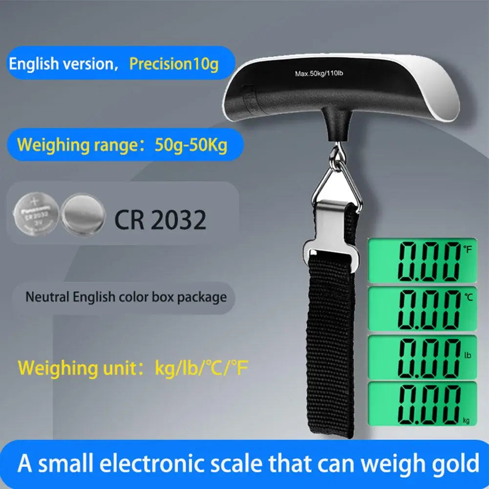 High Precision Portable Scale Digital LCD Display Hanging Bearing 110lb/50kg Baggage Bag Steelyard Hook Balance Scale Tools