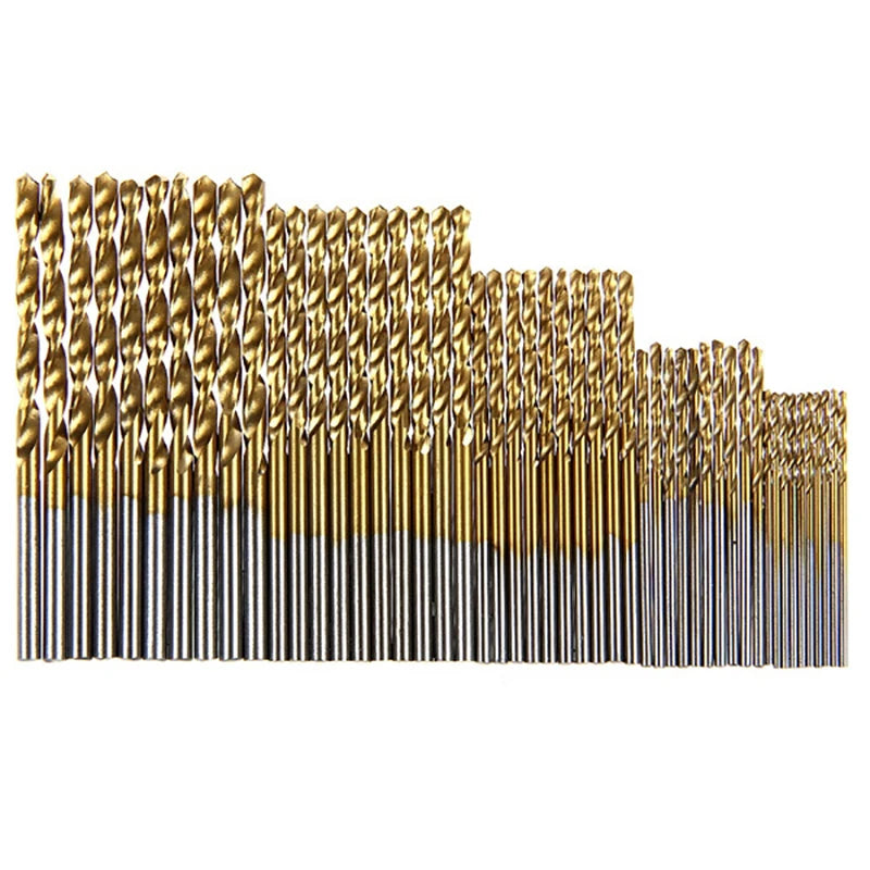 50/100Pcs 1/1.5/2/2.5/3mm Titanium Plated High-speed Steel Titanium Coated Drill Bits Set For Metal Wood Aluminum Drilling Tools
