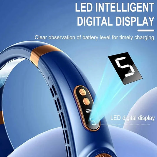 Leafless Hanging Neck Fan Silent Strong Wind Hands-Free Portable Long-Lasting Refreshing And Cooling Outdoor Fan In Summer