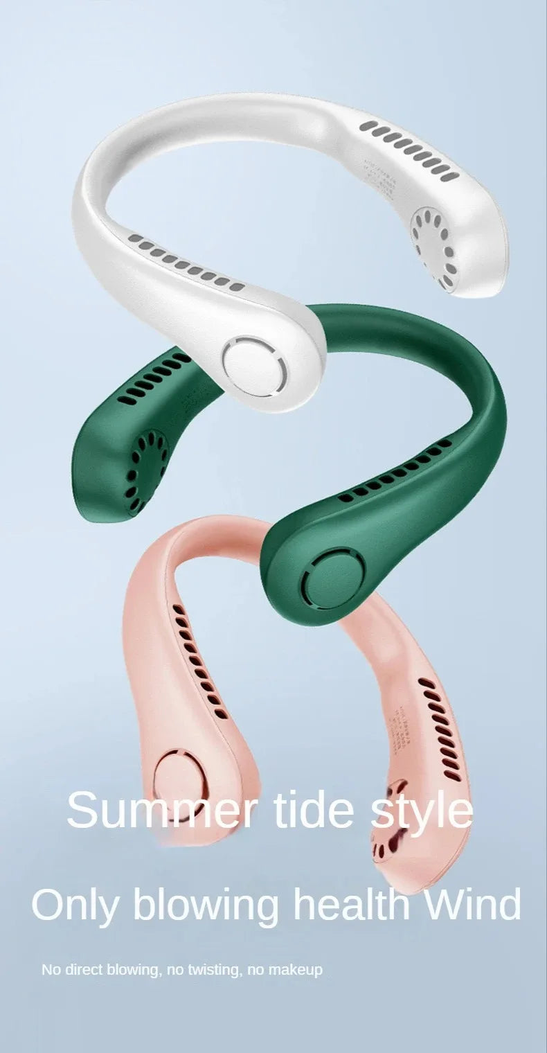 Portable Neck Fan, Mini Bladeless Hanging Neck Fan 1200mAh Rechargeable Air Cooler 3 Speed for Student Office Summer Sports Fans