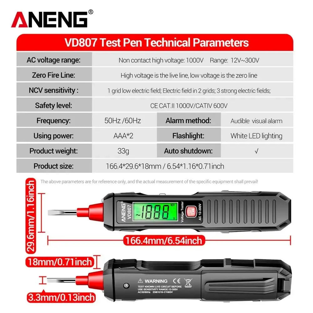 VD807 One-word Induction Portable 50/60Hz Smart Electric Pen Tester NCV Sensor AC 12-300V Non-contact Wire Detector Tools