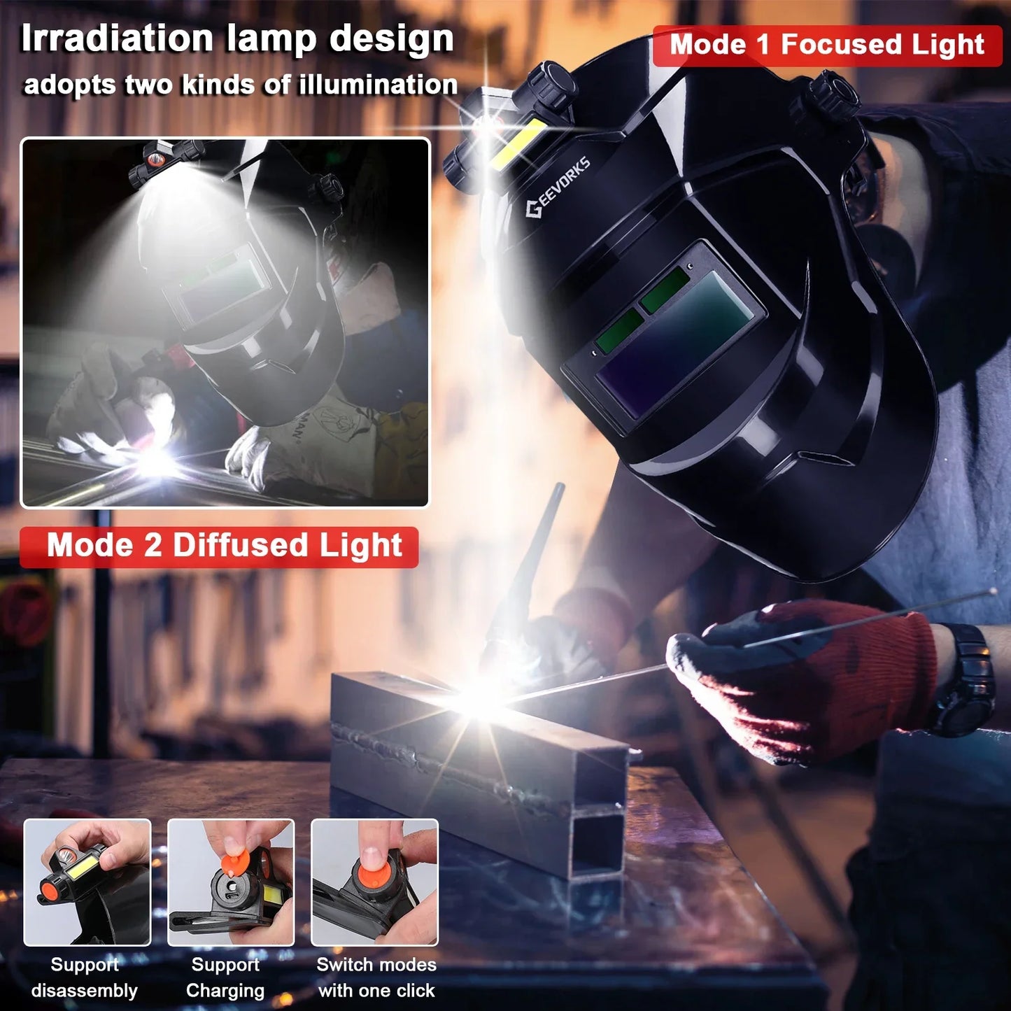 Automatic Dimming Welding Facemask Large View True Color Auto Darkening Welding Facemask 130℃ High Temperature Resistant