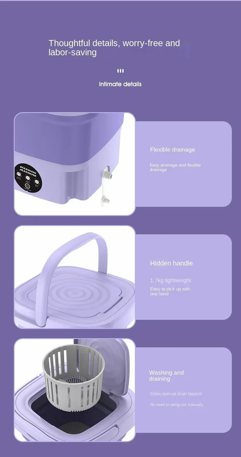 Portable washing machine 8L small foldable spin dryer mini laundry for socks underwear home shop lightweight and efficient