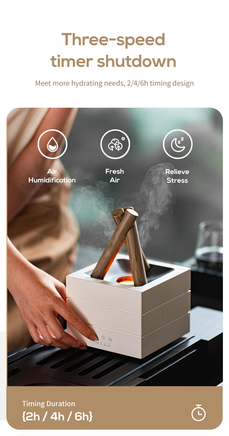 NEWSTYLE Simulated Flame Aroma Diffuser Bonfire Air Humidifier Ultrasonic Cool Mist Maker Fogger LED Essential Oil Lamp Diffuser