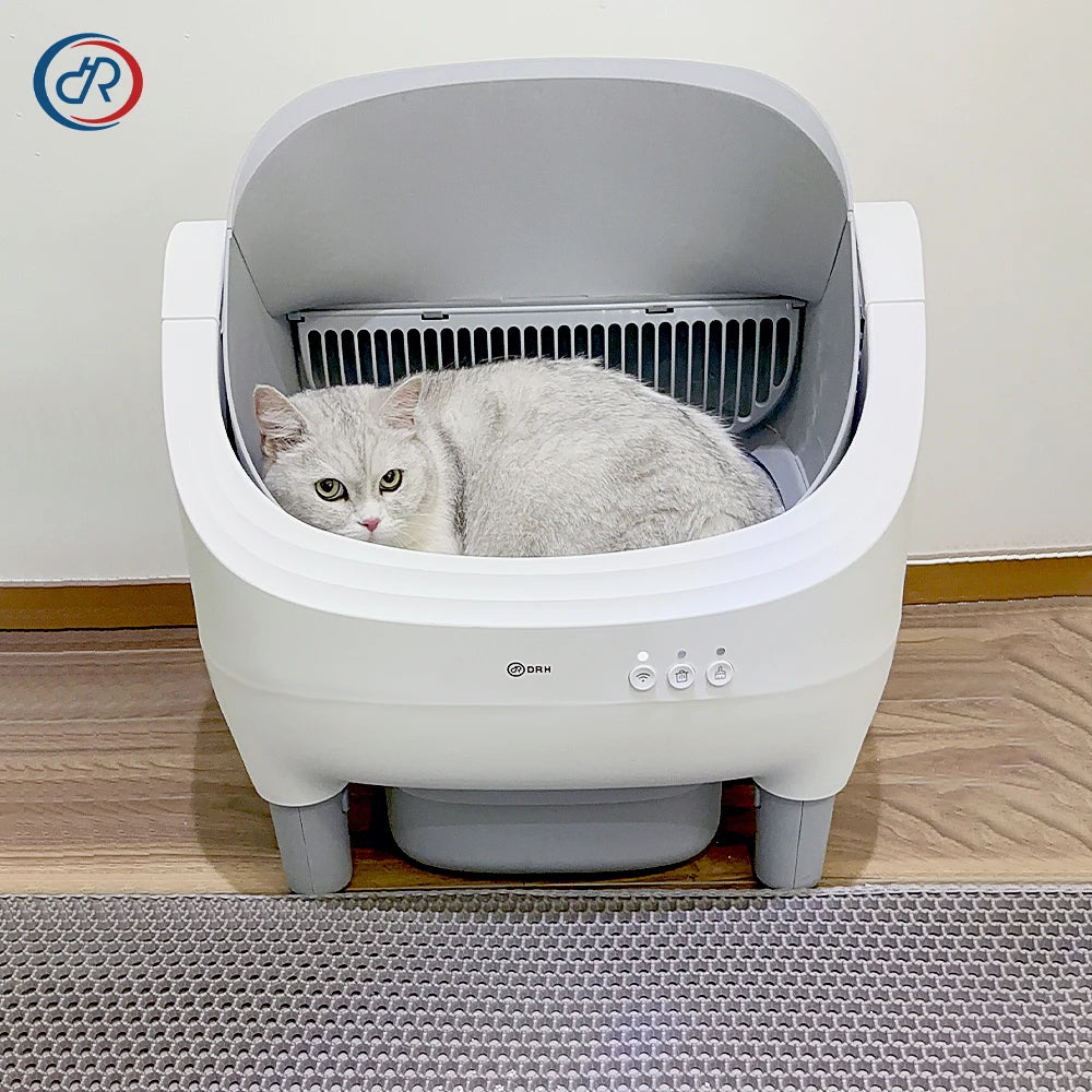 OKKPETS New Design Automatic Cat Litter Box APP Control Dual Safety Sensors Self Cleaning Litter Box with Open-Top Design