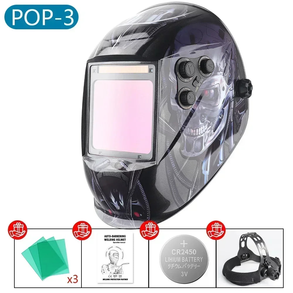 Large View Welding Helmet Welder Mask True Color Auto Darkening Dimming Solar Power Welding Mask For Arc Welding Grind Cutting