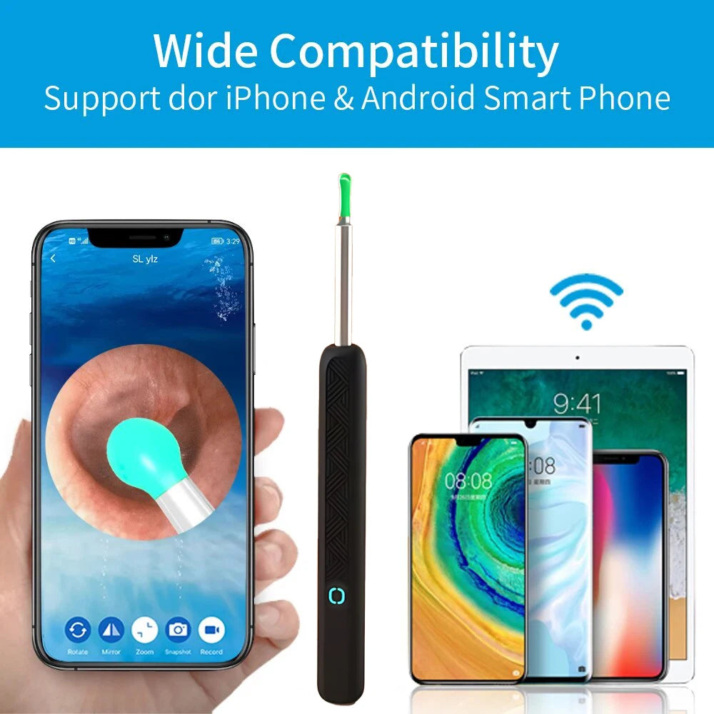 6 LED Lights Earpick Smart Visual Ear Cleaner with Camera 1296P Ear Sticks USB C Charging Ear Wax Removal Tool WIFI Connection