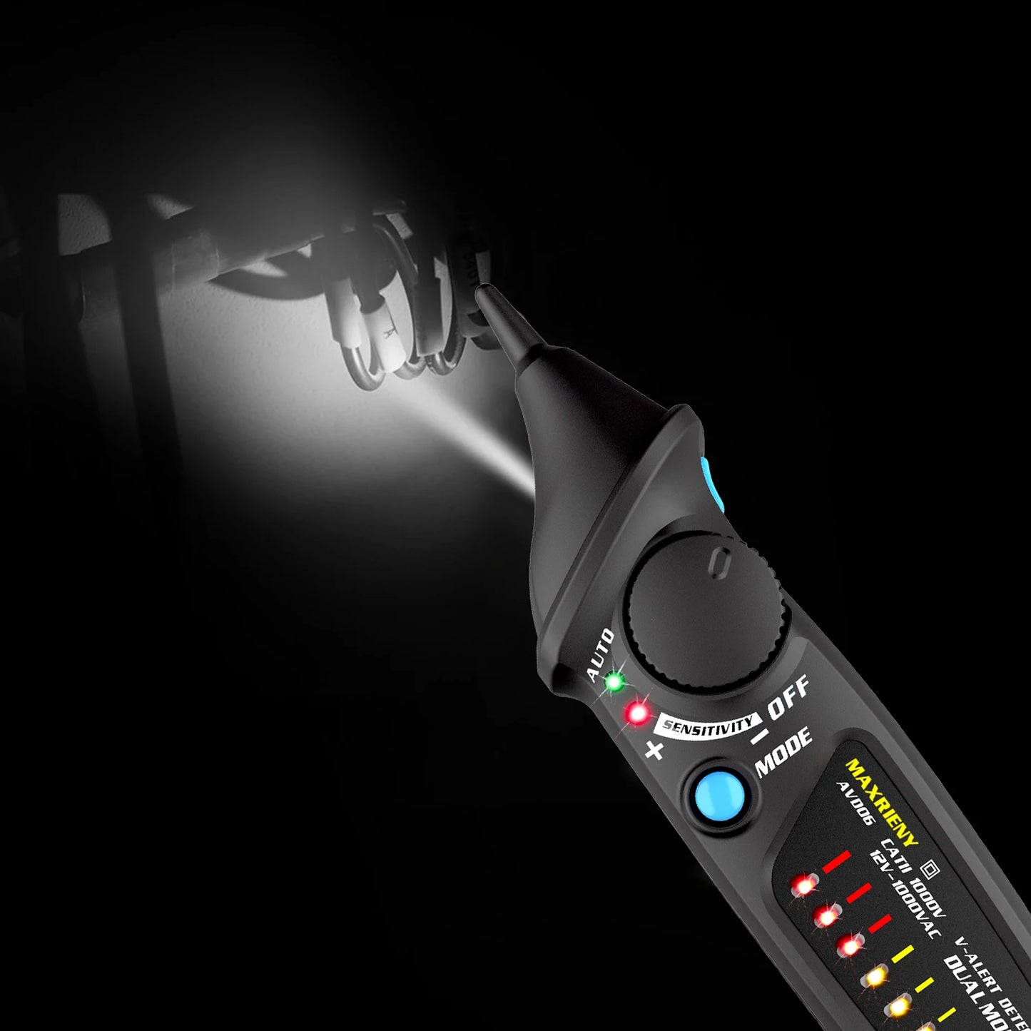 MAXRIENY Non-Contact Voltage Detector Tester AVD06 Socket Wall Outlet Live Test Pen Indicator 12~1000V NCV Continuity Test meter