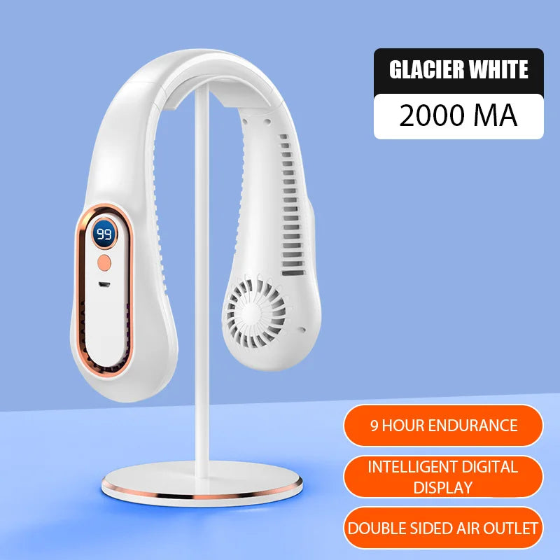 Portable Mini Hanging Neck Fan Digital Display Power ventilador Bladeless Neckband Fan Air Cooler USB Rechargeable Electric Fans