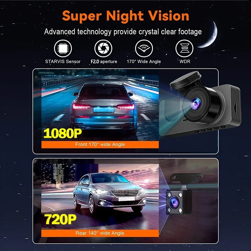 Dash Cam, 1080P FHD Front and Rear Inside Car Camera, WiFi APP Control