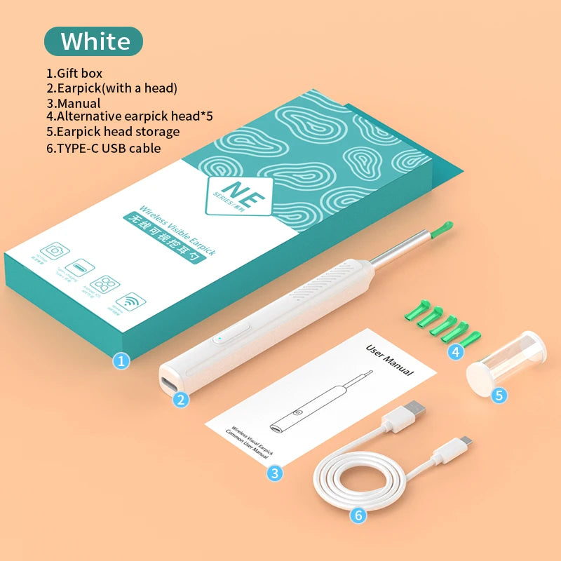 Smart Visual Ear Cleaner With Camera 1296P Ear Sticks Otoscope USB Charging Ear Wax Removal Tool WIFI Connection Health Care