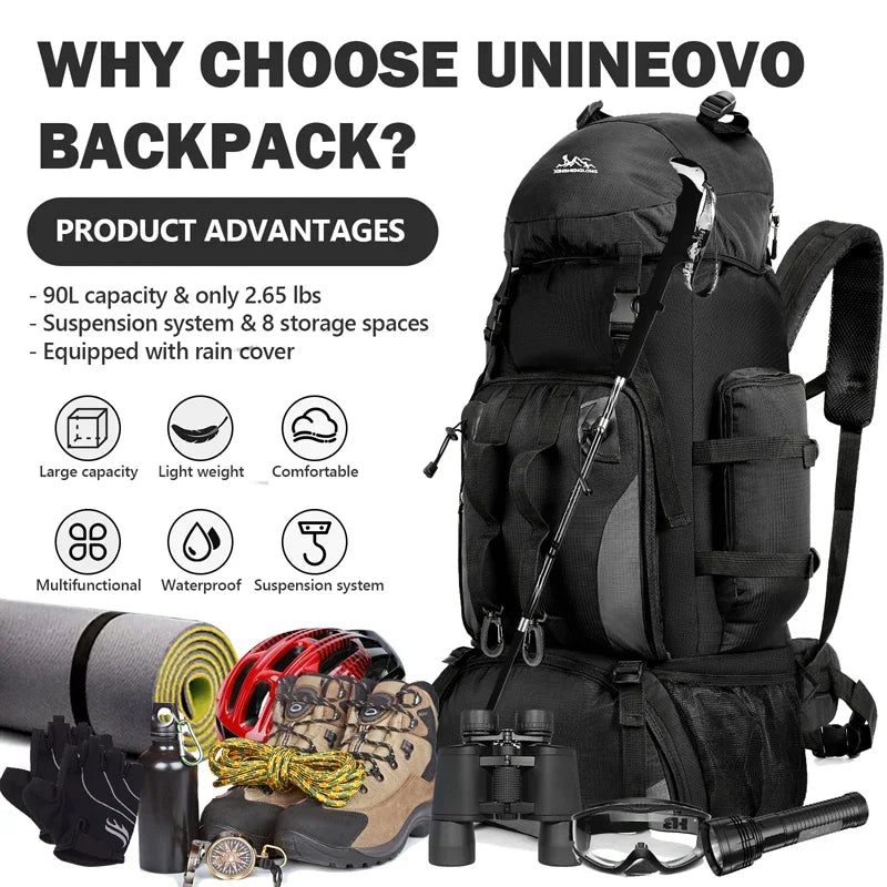Large 90-liter travel bag, camping backpack, hiking backpack, military backpack, mountaineering backpack, outdoor backpack
