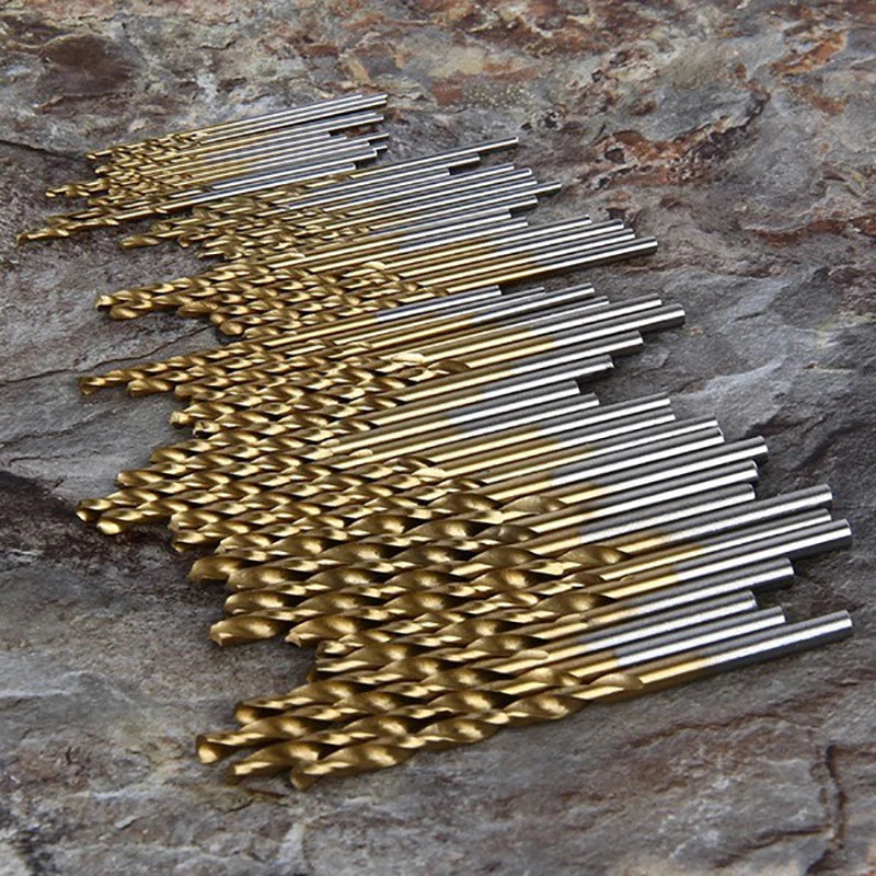 50/100Pcs 1/1.5/2/2.5/3mm Titanium Plated High-speed Steel Titanium Coated Drill Bits Set For Metal Wood Aluminum Drilling Tools