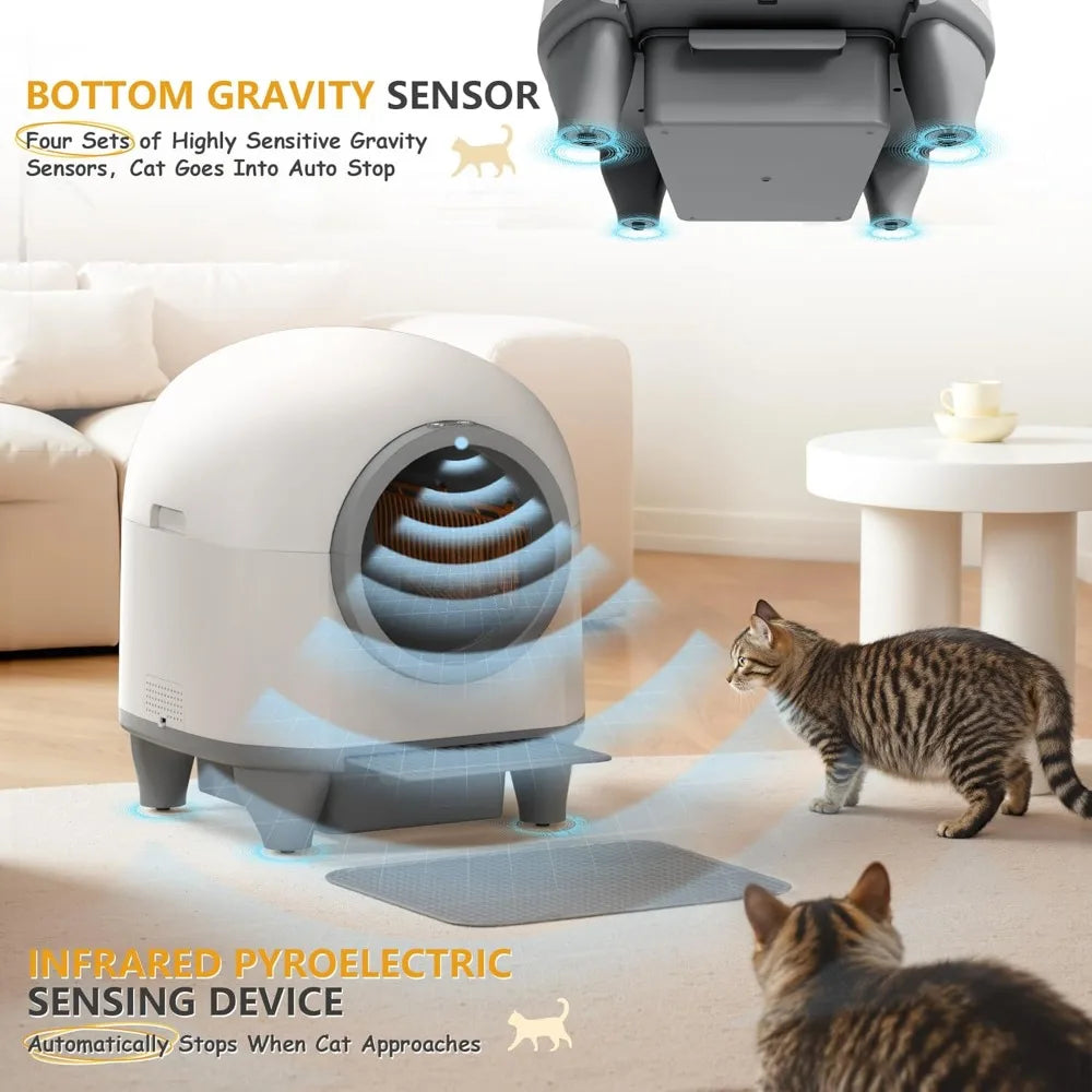 Self Cleaning Litter Box Automatic, 90 L Automatic Cat Litter Box for Multiple Cats APP-Controlled with Smart Sensors