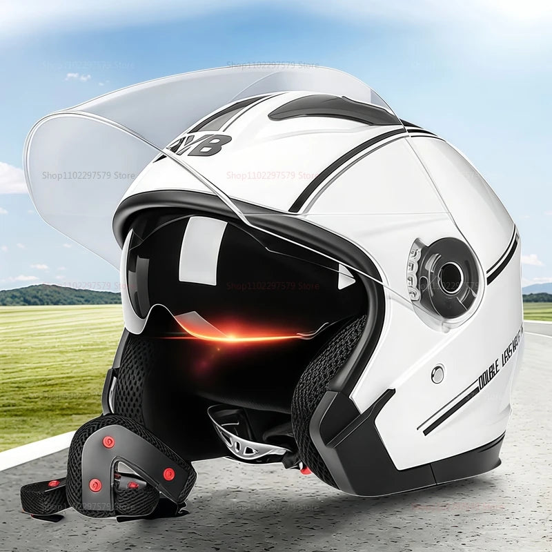 2025 Electric Motorcycle Helmet with Double-Lens Anti-Fog Shield Full Face Helmet for Riding All Seasons Safety Gear Men Women