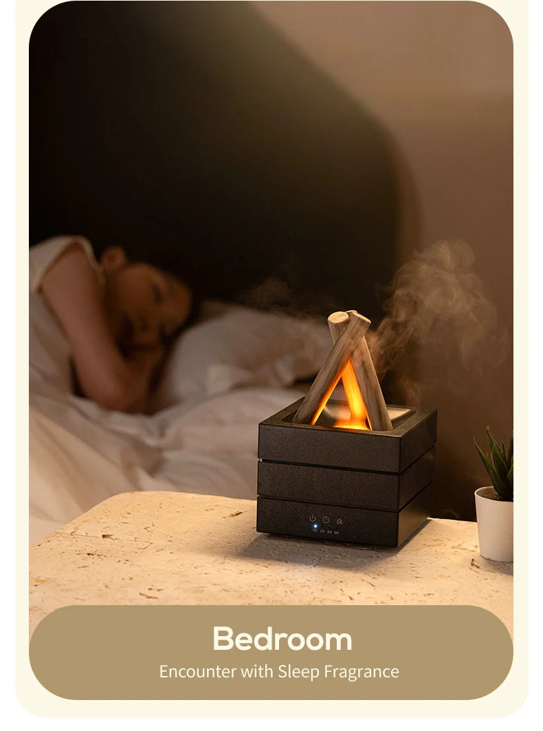NEWSTYLE Simulated Flame Aroma Diffuser Bonfire Air Humidifier Ultrasonic Cool Mist Maker Fogger LED Essential Oil Lamp Diffuser