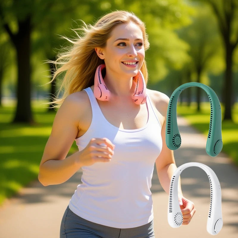 3 Speeds Mode Adjustable Stretchable Neck Fan Blow Air For Cooling Hand Free 4000mAh Rechargeable Portable Neck Fan