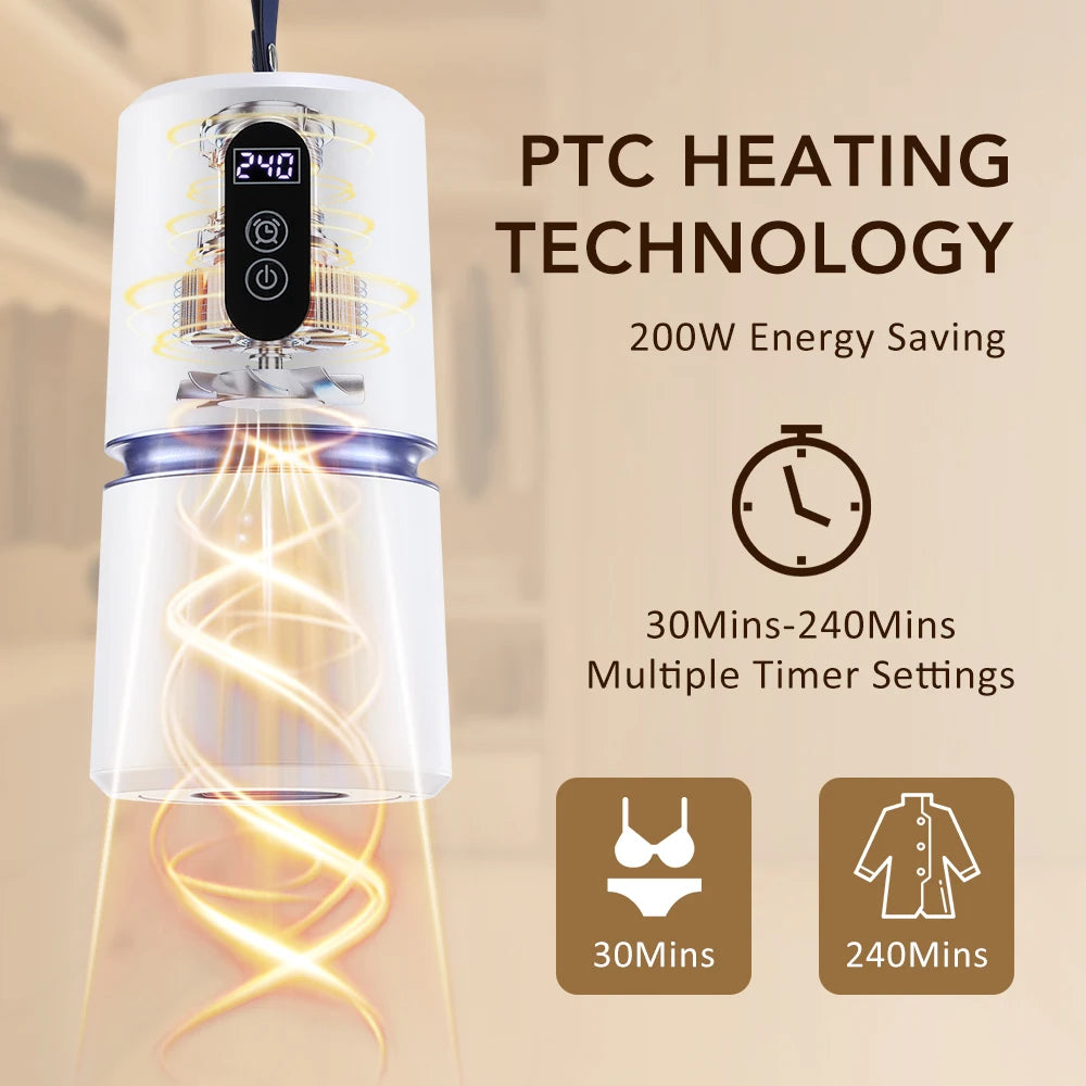 Portable Clothing Dryer Hanging Electric Drying Dryer with Timing Function Travel Home Business Laundry Dryer Clothes Heater