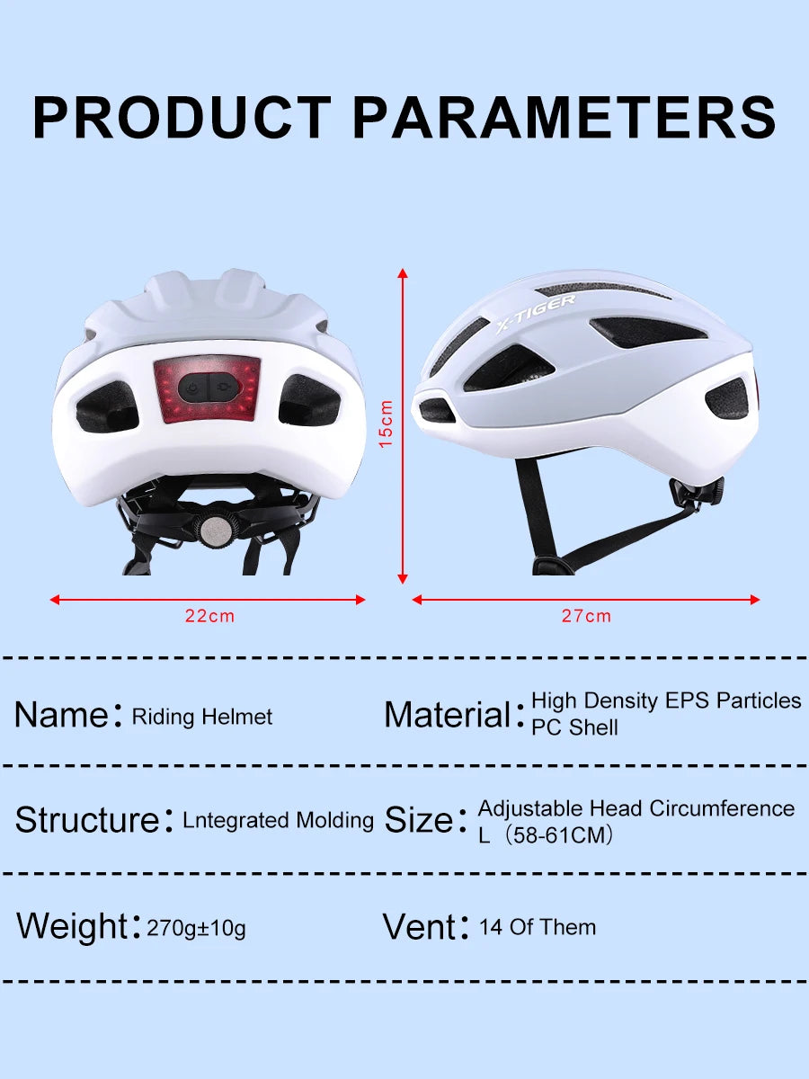 X-TIGER Cycling Helmet Man Women LED Light Helmet Road Mountain Bike Helmet Bicycle Helmet Rechargeable Brim Design Helmet