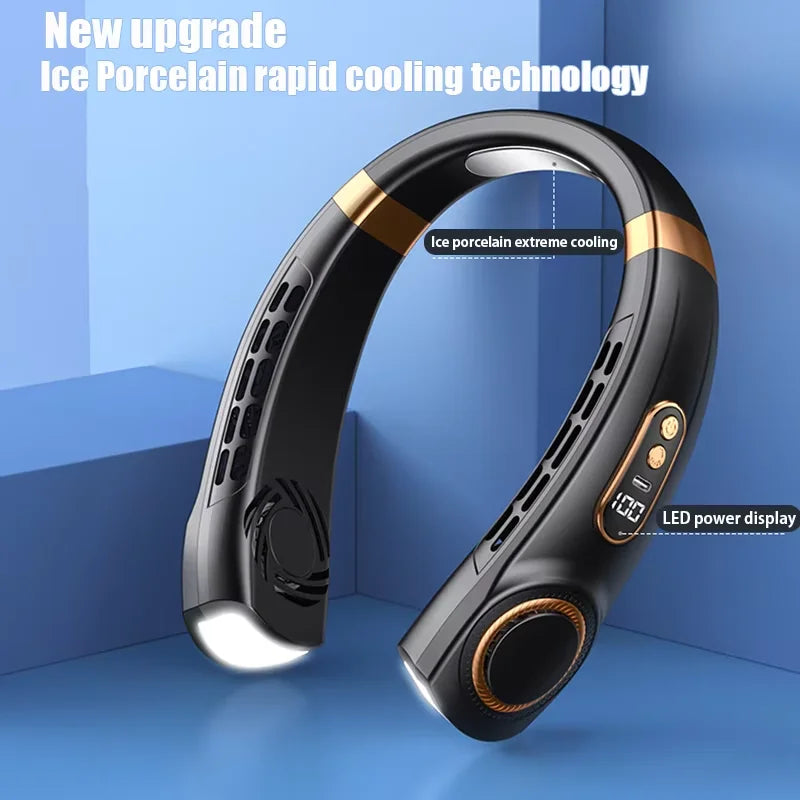 Leafless Hanging Neck Fan Silent Strong Wind Hands-Free Portable Long-Lasting Refreshing And Cooling Outdoor Fan In Summer