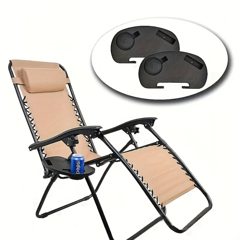 1pc Durable Folding Chair Side Table Attachment, Plastic Beverage and Snack Storage Tray, No Electricity Needed, Black