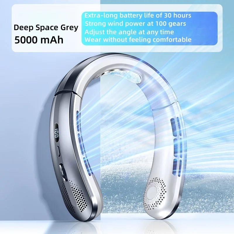 Portable Neck Fan 5000mAh Rechargeable Fan Mini 3-Speeds Large Wind Outdoor Silent Electric Ventilador for Home Camping Outdoor