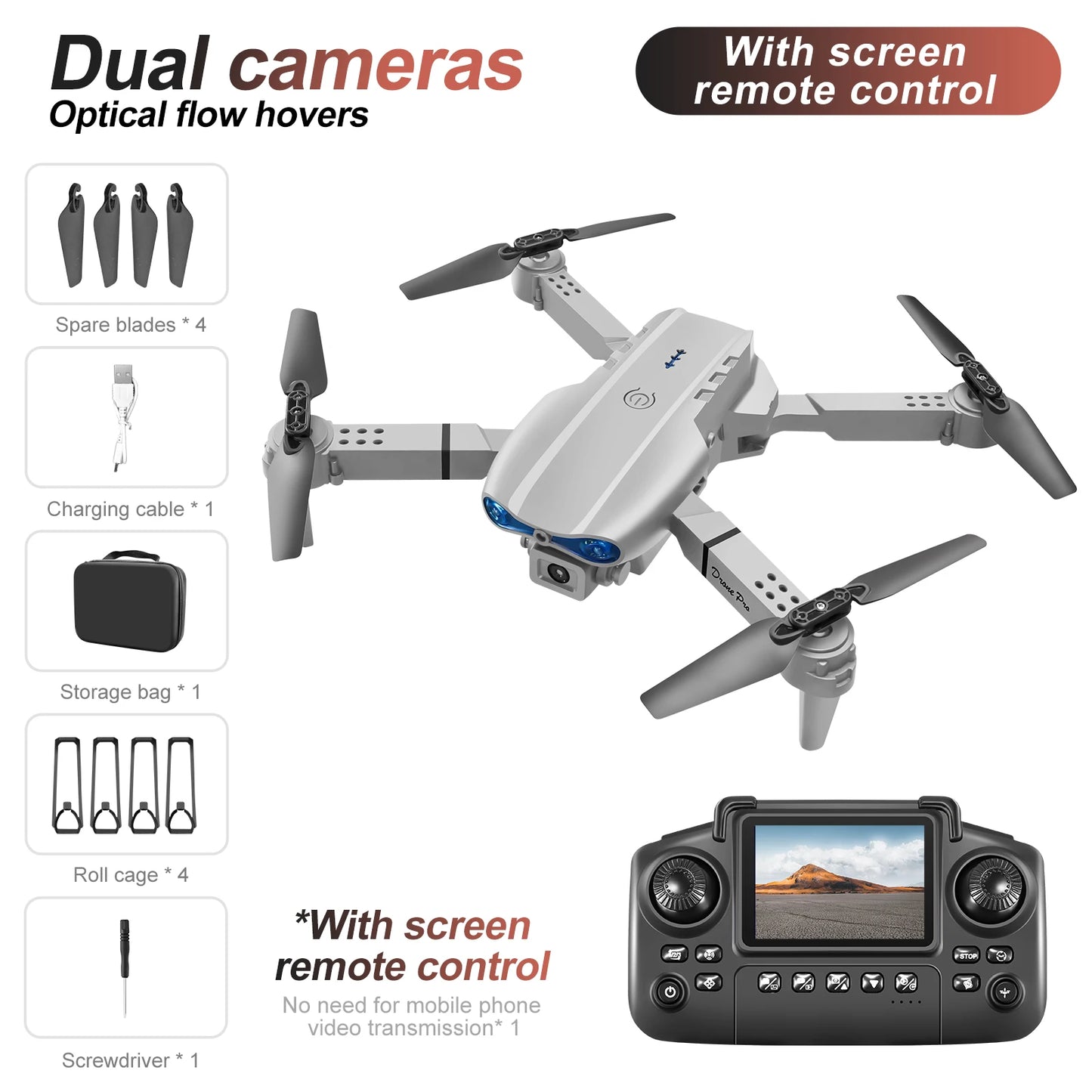 Mini Drone Dual Camera Lighting Screen Control E88 E99