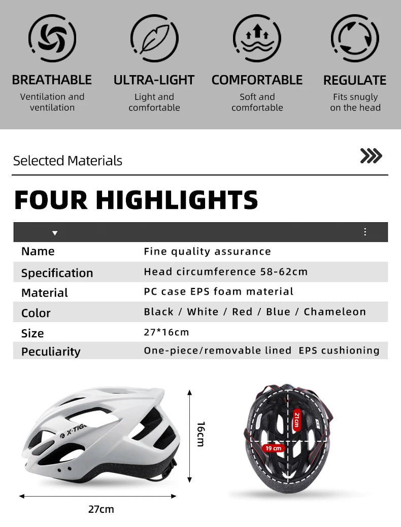 X-TIGER Cycling Helmet Man Women LED Light Helmet Road Mountain Bike Helmet Bicycle Helmet Rechargeable Brim Design Helmet