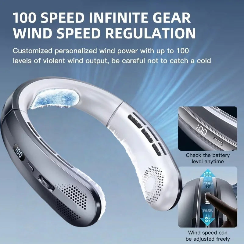 Portable Neck Fan 5000mAh Rechargeable Fan Mini 3-Speeds Large Wind Outdoor Silent Electric Ventilador for Home Camping Outdoor