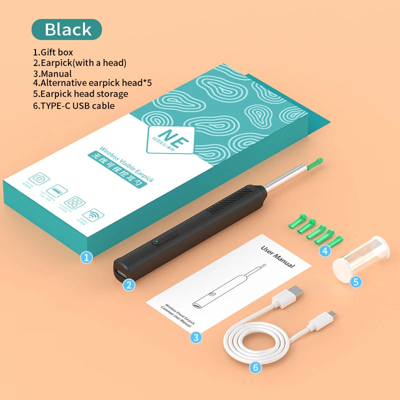 Smart Visual Ear Cleaner With Camera 1296P Ear Sticks Otoscope USB Charging Ear Wax Removal Tool WIFI Connection Health Care