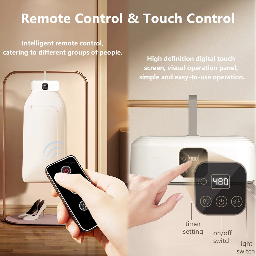 Portable Clothes Dryer Electric Clothing Drying Machine with Remote Control Folding Clothes Drying Rack Laundry Dryer for Travel