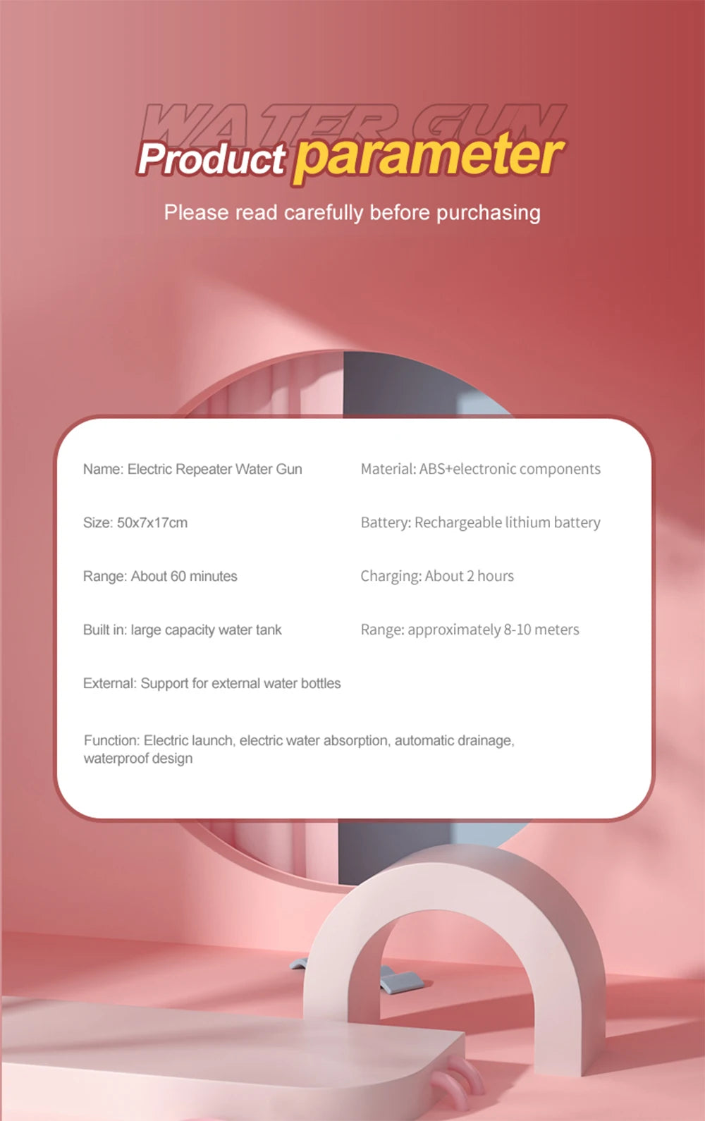 Electric Automatic Water Storage Gun Toys Portable Children Summer Beach Outdoor Fight Fantasy Spray Gun Toys Boy Kid Adult Game