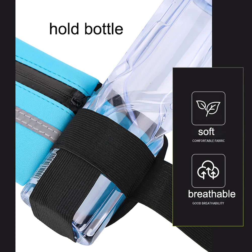 Running Belt Waist Bag with Water Bottle Holder Sports Fanny Pack Women Men Hydration Phone Holder Pouch Banana Bag