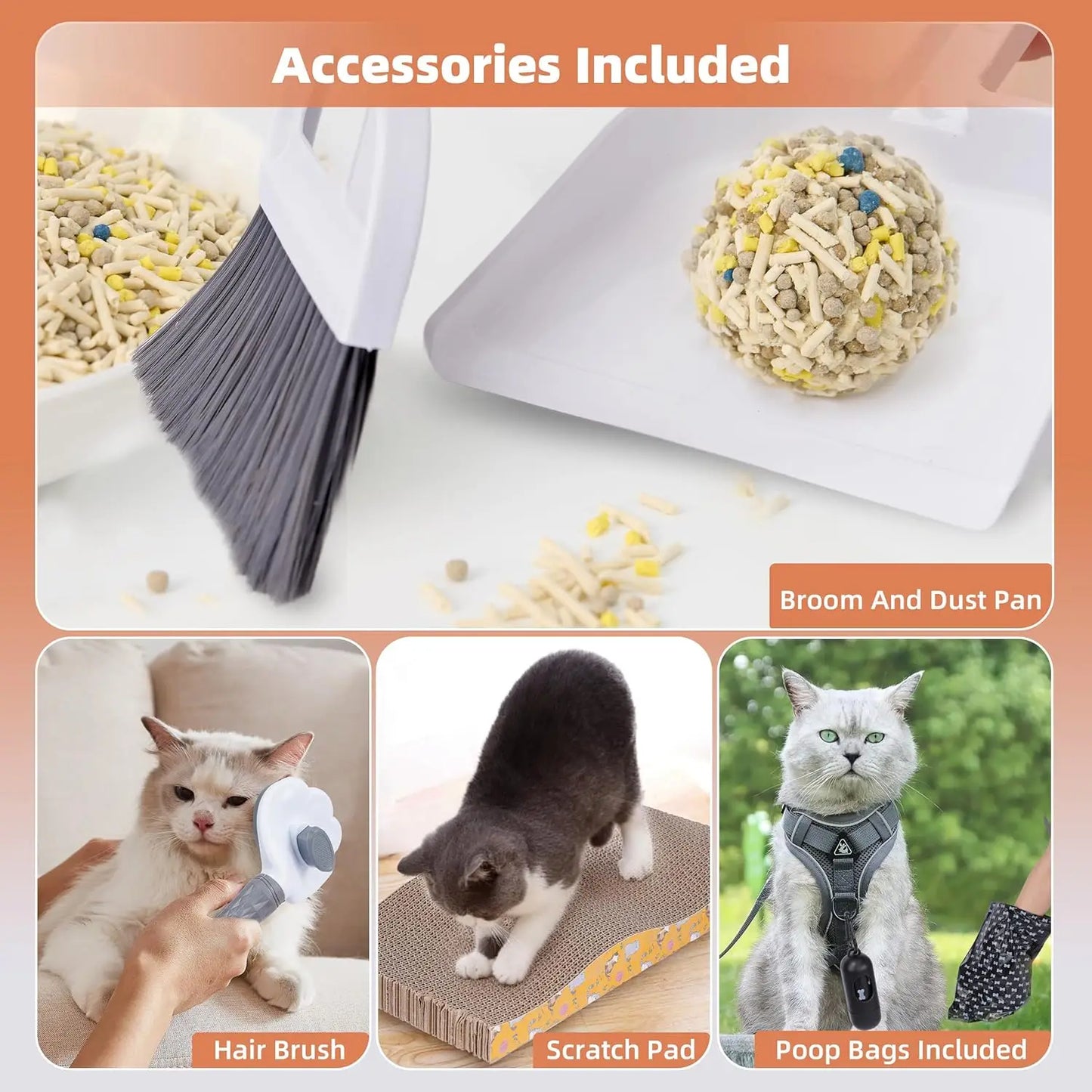 Stainless steel litter box with lid, extra-large enclosed kitty litter pan, equipped with steps and a litter scoop,