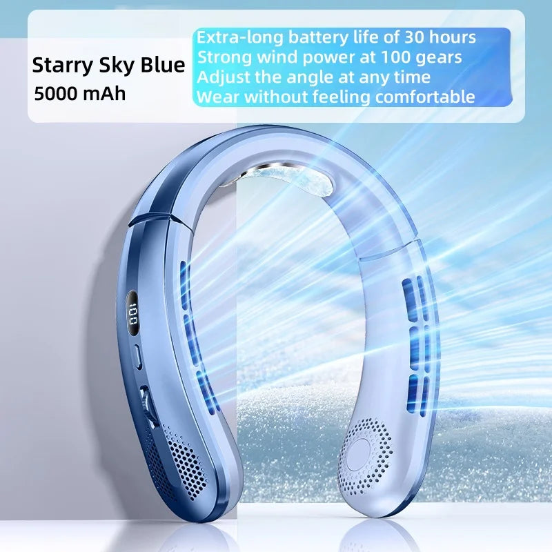Portable Neck Fan 5000mAh Rechargeable Fan Mini 3-Speeds Large Wind Outdoor Silent Electric Ventilador for Home Camping Outdoor