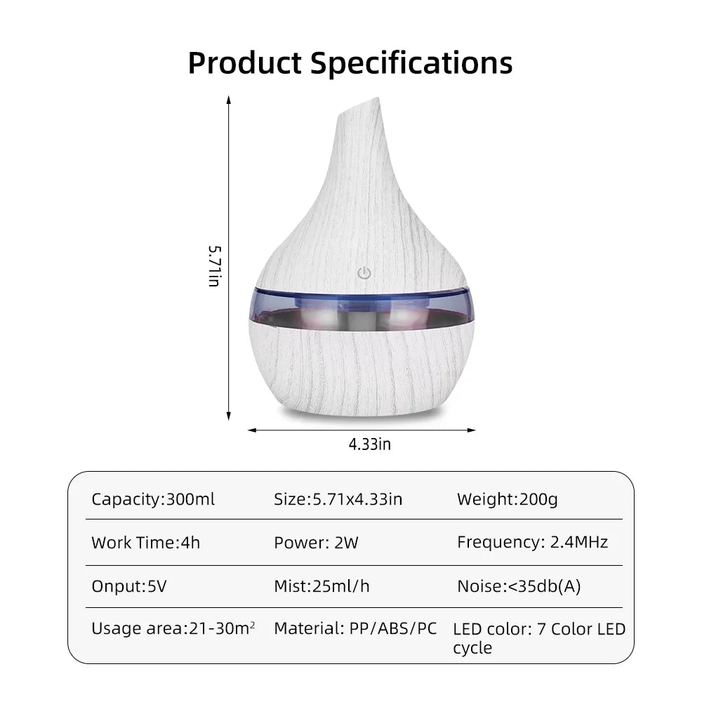 Portable 300ml USB Air Humidifier & Essential Oil Diffuser - Mini Aroma Diffuser for Aromatherapy, Travel, Desk & Small Spaces