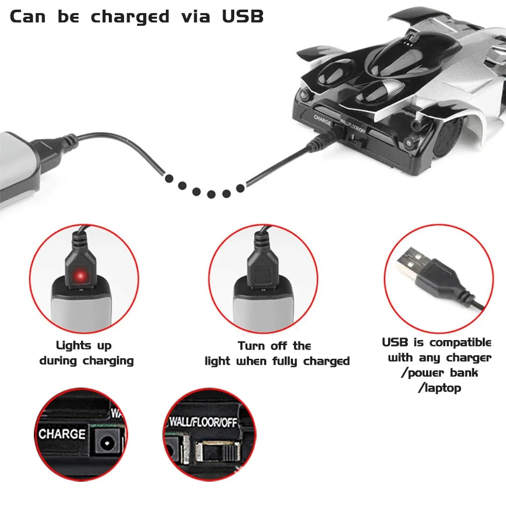 Wall Climbing Car With Light Anti Gravity 360 Rotating Model Electric Stunt Drifting