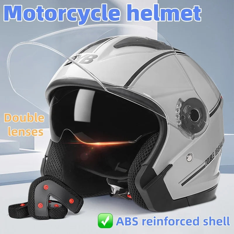 2025 Electric Motorcycle Helmet with Double-Lens Anti-Fog Shield Full Face Helmet for Riding All Seasons Safety Gear Men Women