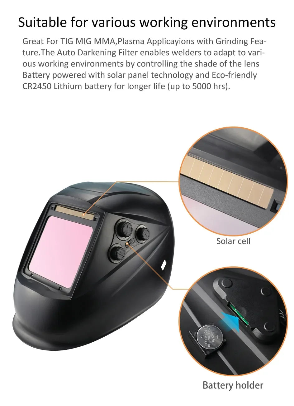 Large View Welding Helmet Welder Mask True Color Auto Darkening Dimming Solar Power Welding Mask For Arc Welding Grind Cutting