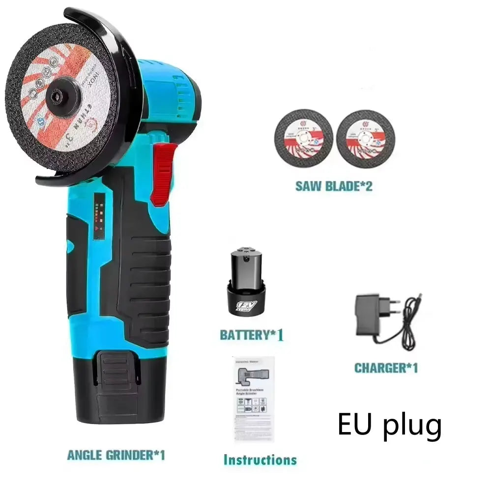 12V Cordless Electric Angle Grinder Compact 19500rpm LithiumBattery Mini Polishing Grinding Diamond Cut Tool for DIY and HomeUse