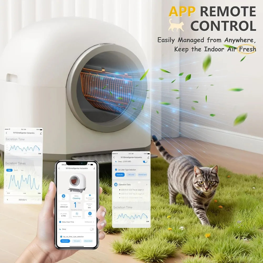 Self Cleaning Litter Box Automatic, 90 L Automatic Cat Litter Box for Multiple Cats APP-Controlled with Smart Sensors