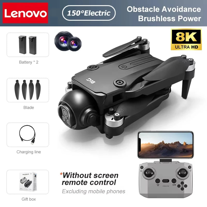 Lenovo D18 Drone 8K HD Dual Camera Aerial Photography Obstacle Avoidance Brushless Motor 5G WIFI GPS Return 18000m Quadcopter
