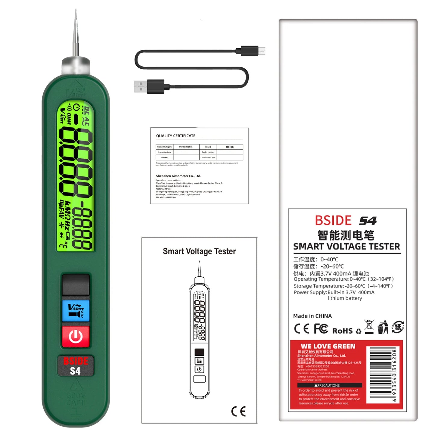 BSIDE Voltage Tester Pen 12V-300V Non-Contact Detection Leakage Live Wire Breakpoint Finder Portable Household Voltage Meter USB