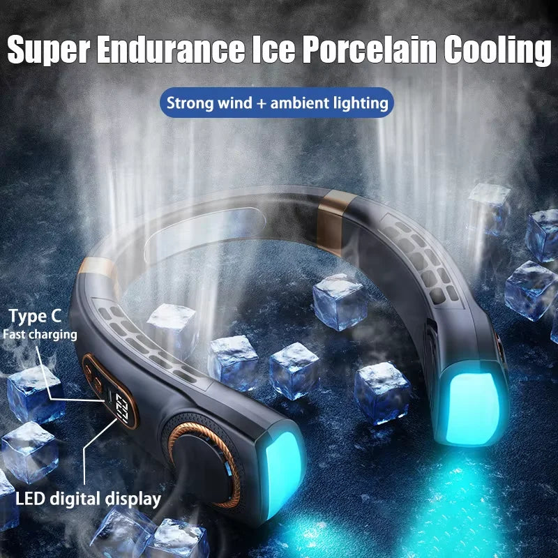 Leafless Hanging Neck Fan Silent Strong Wind Hands-Free Portable Long-Lasting Refreshing And Cooling Outdoor Fan In Summer