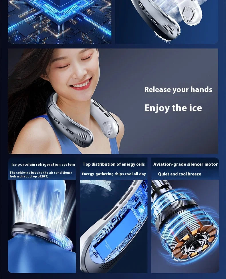 Portable Neck Fan 5000mAh Rechargeable Fan Mini 3-Speeds Large Wind Outdoor Silent Electric Ventilador for Home Camping Outdoor