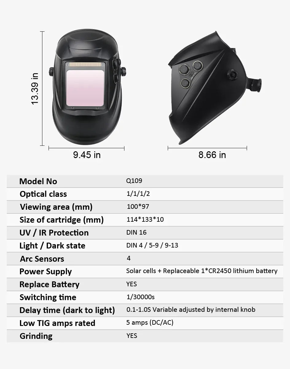 Large View Welding Helmet Welder Mask True Color Auto Darkening Dimming Solar Power Welding Mask For Arc Welding Grind Cutting