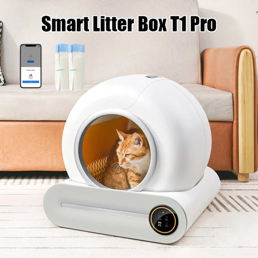 65L Automatic Intelligent Cat Litter Pan Self Cleaning Closed Electric Deodorising APP Remote Control Pet Products Rubbish Bag