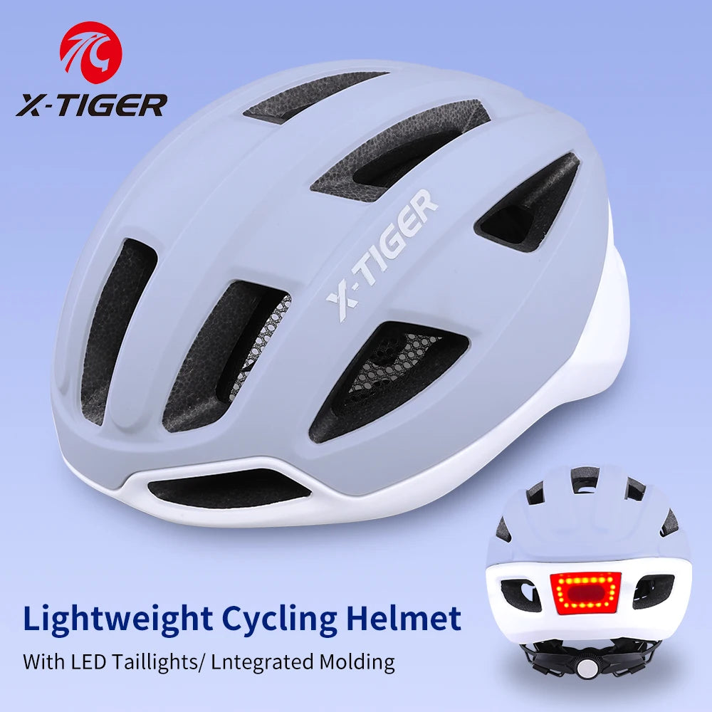 X-TIGER Cycling Helmet Man Women LED Light Helmet Road Mountain Bike Helmet Bicycle Helmet Rechargeable Brim Design Helmet