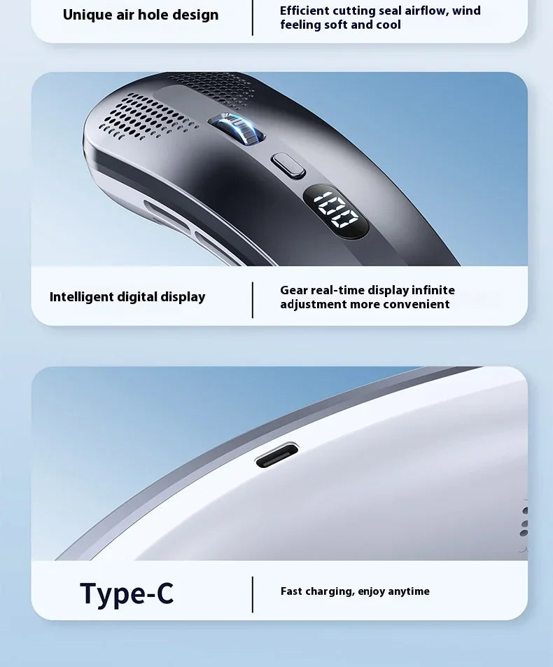 Portable Neck Fan 5000mAh Rechargeable Fan Mini 3-Speeds Large Wind Outdoor Silent Electric Ventilador for Home Camping Outdoor