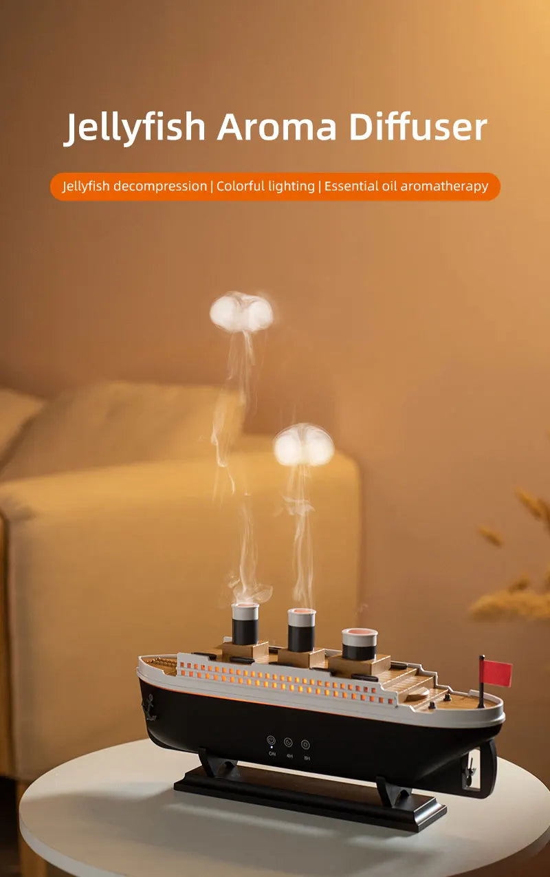 Jellyfish Smoke Ring Essential Oil Diffuser Cruise Ship Aroma Air Humidifier with Remote, 7 Colors Light, Ultrasonic Cool Mist